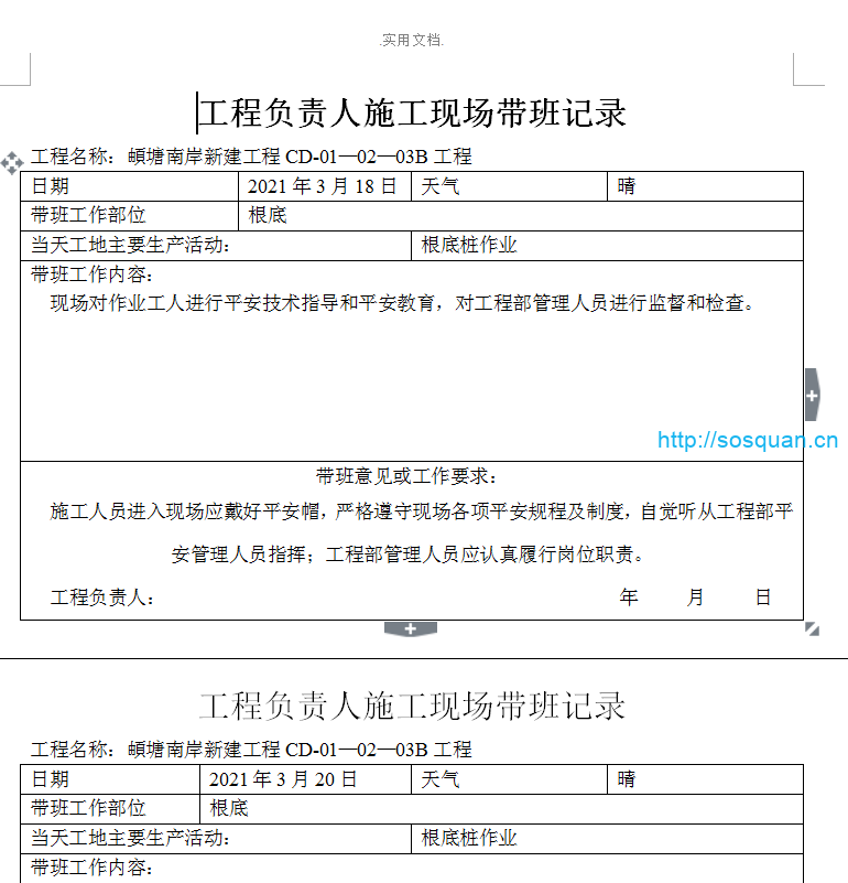 项目经理带班记录模版