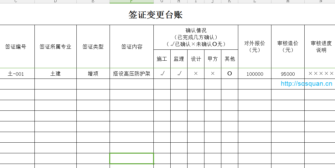 工程签证变更台账